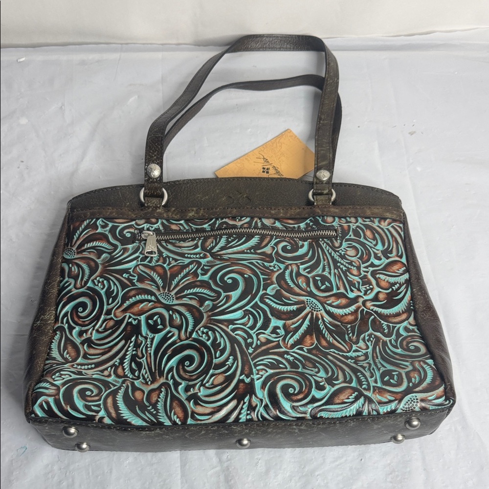 Patricia Nash Turquoise and Brown Patterned Shoulder Bag
